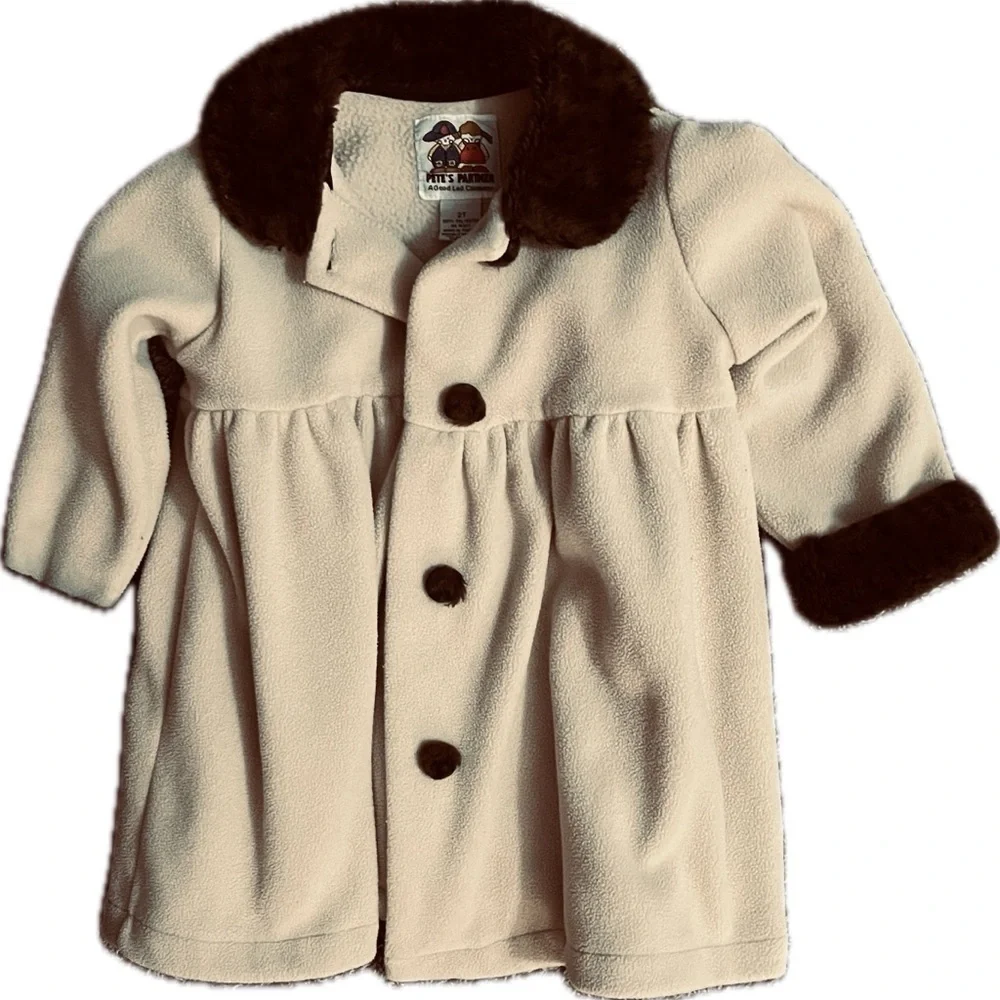 Pete’s Partner Pea Coat, Cream/Tan with Animal Print Collar and Buttons, SZ: 2T
